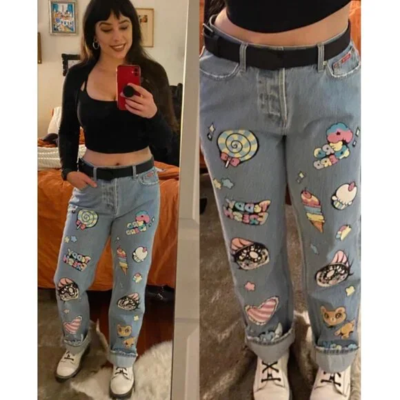 ULTRA RARE, BNWOT Teddy Fresh x Yurie Sekiya Printed Denim Jeans - Picture 7 of 9